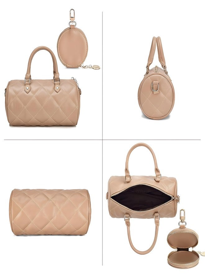 HaveGlam Quilted Barrel Sling Bag with Coin Purse, Adjustable Shoulder Strap, Available in Black, Brown, Beige (Cream) - Image 3